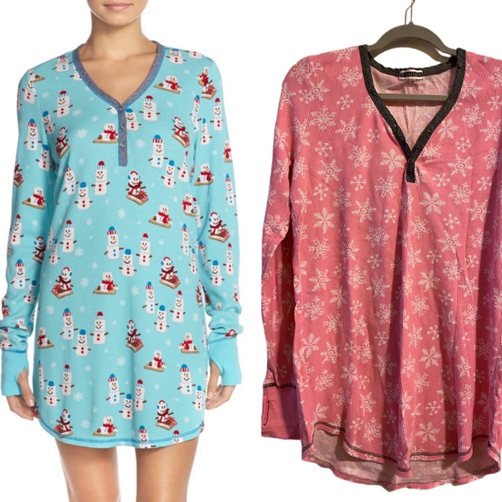 P.J. Salvage Thermal Knit Henley-style Sleep Shirt in Pink